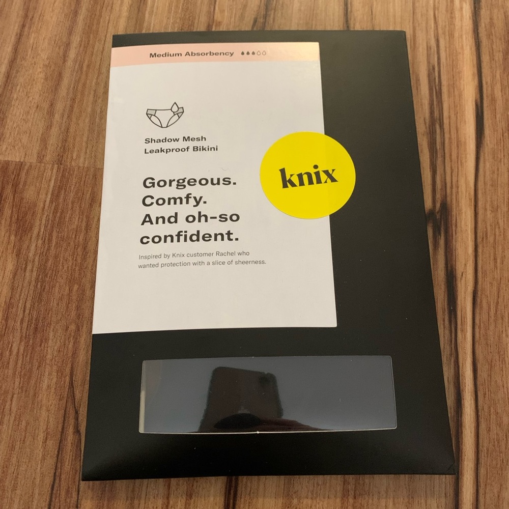 Knix shadow mesh leakproof bikini size medium NWT in black unopened